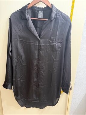 H&M Black Satin Casual Button-Down Shirt night shirt